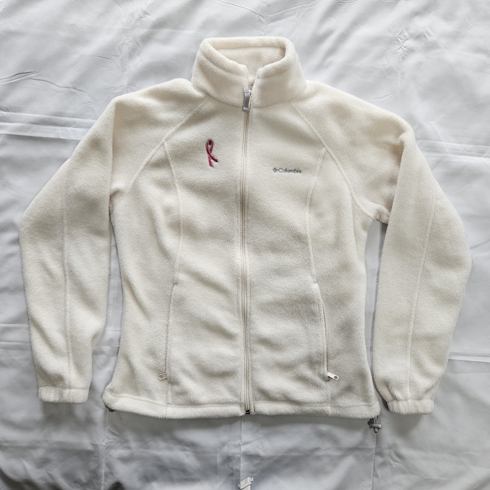 Columbia Womens Med White Ivory Breast Cancer Awareness Full Zip Fleece Jacket